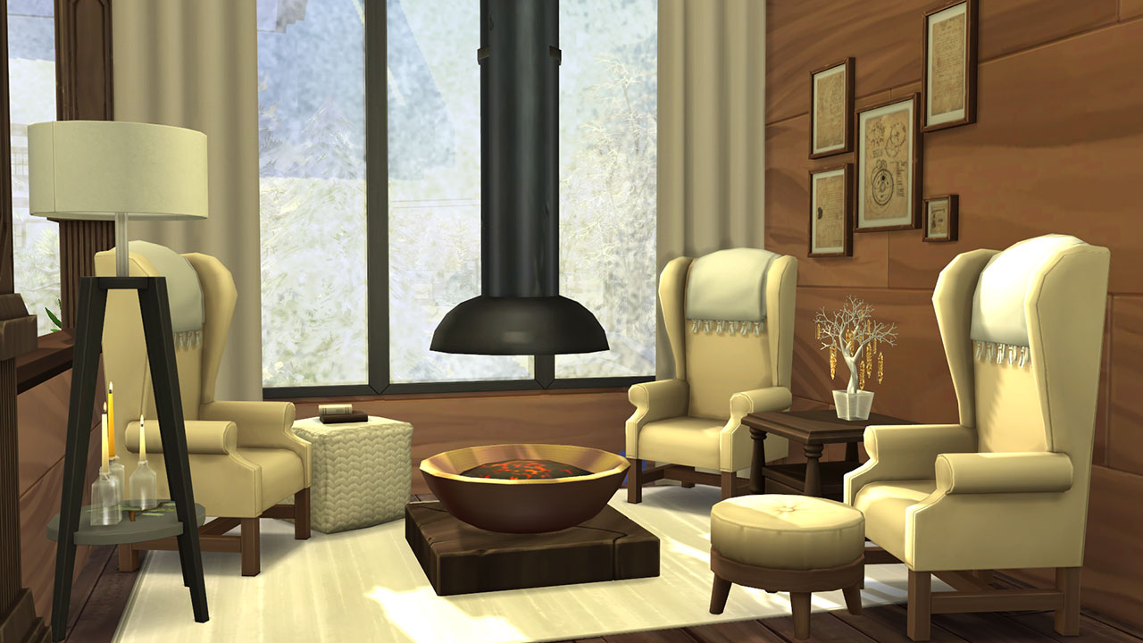 The sims 4 winter chalet lots livingroom